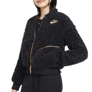 Girls Nike Black / Gold  Sherpa Fuzzy Bomber size XL